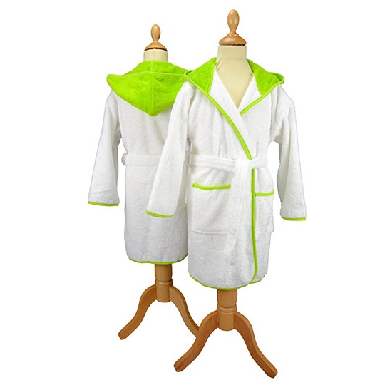 Szlafrok Dzieciecy Frotte z Kapturem Bawelniany AR021 - White & Lime Green