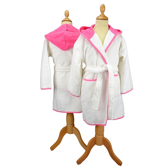 Szlafrok Dzieciecy Frotte z Kapturem Bawelniany AR021 - White & Pink