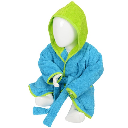 Szlafrok frotte z kapturem AR022 - Aqua Blue & Lime Green