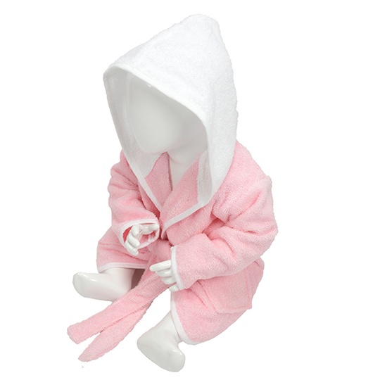Szlafrok frotte z kapturem AR022 - Light Pink & White