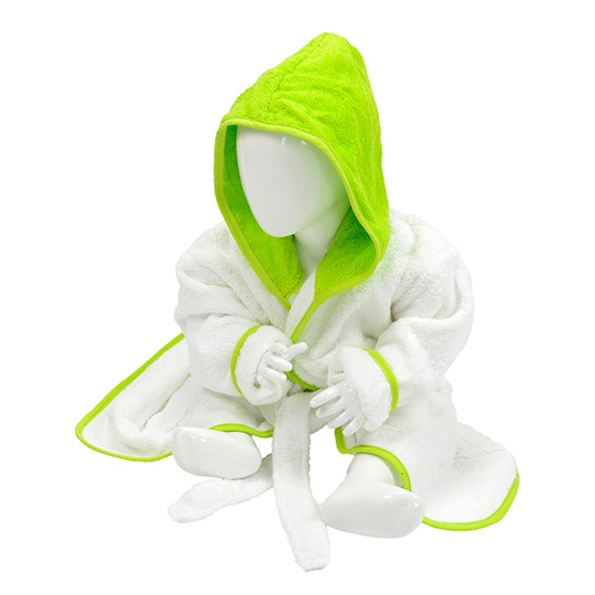 Szlafrok Frotte Z Kapturem AR022 - White & Lime Green