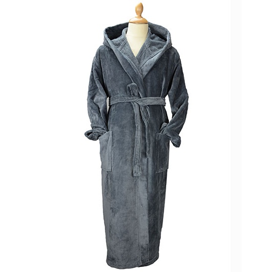 Szlafrok z kapturem welurowy AR029 - Dark Grey