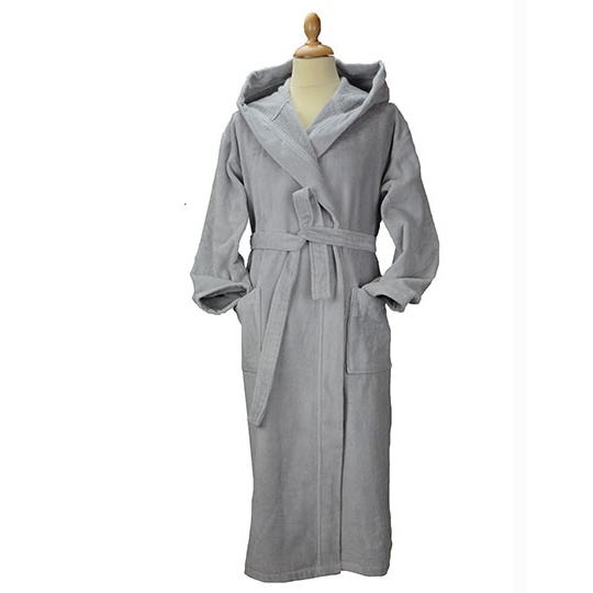 Szlafrok z kapturem welurowy AR029 - Light Grey