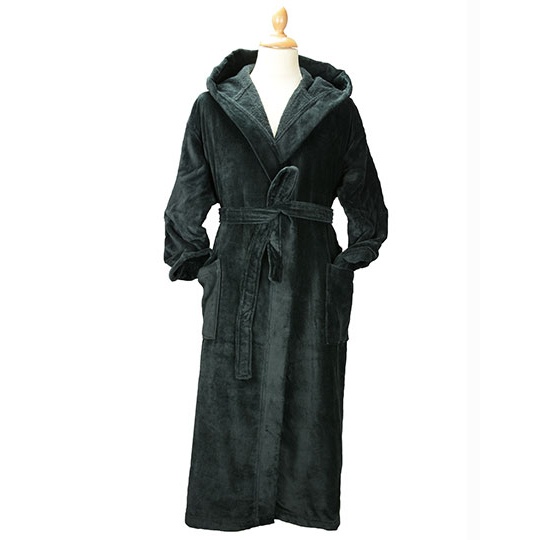 Szlafrok z kapturem welurowy AR029 - Very Black
