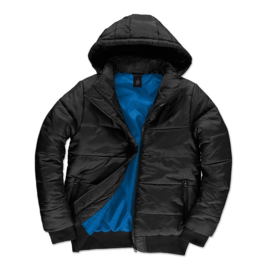 Kurtka Bomber Puffer Zimowa z Kapturem BCJM940 - Black & Cobalt Blue