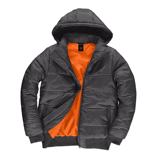 Męska kurtka zimowa puffer z kapturem BCJM940 - Dark Grey (Solid) & Neon Orange