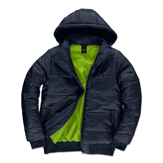 Kurtka Bomber Puffer Zimowa z Kapturem BCJM940 - Navy & Neon Green