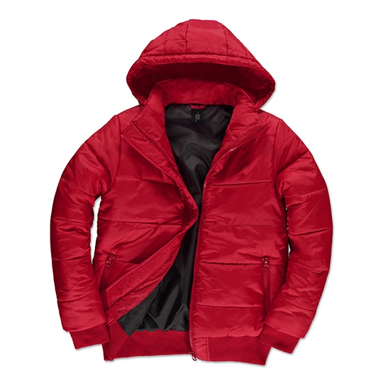Męska kurtka zimowa puffer z kapturem BCJM940 - Red & Black