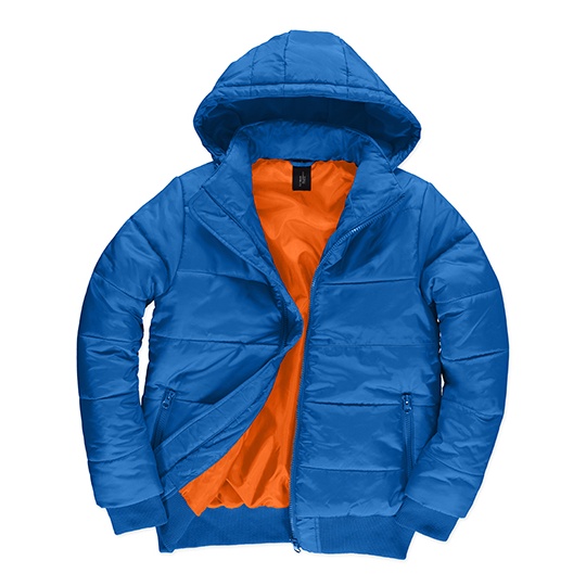 Kurtka Bomber Puffer Zimowa z Kapturem BCJM940 - Royal Blue & Neon Orange