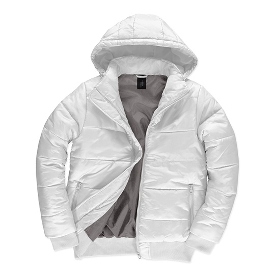 Kurtka Bomber Puffer Zimowa z Kapturem BCJM940 - White & Warm Grey