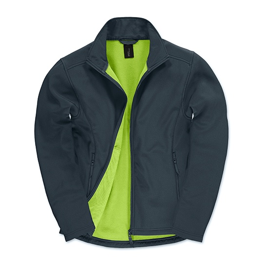 Kurtka Męska Klasyczna Softshell Dwuwarstwowa BCJUI62 - Navy & Neon Green