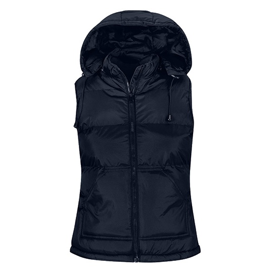 Bezrekawnik Damski Taliowany Nylonowy z Kapturem BCJW935 - Navy