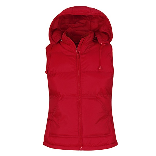 Bezrekawnik Damski Taliowany Nylonowy z Kapturem BCJW935 - Red