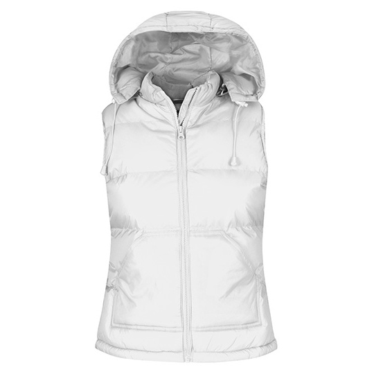 Bezrekawnik Damski Taliowany Nylonowy z Kapturem BCJW935 - White