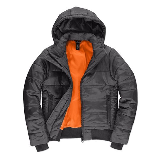 Damska Kurtka Puffer Bomber Wodoodporna Wiatroodporna BCJW941 - Dark Grey (Solid) & Neon Orange