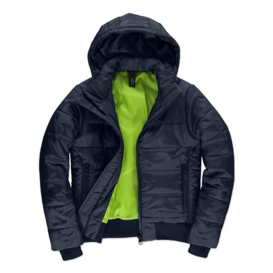 Damska Kurtka Puffer Bomber Wodoodporna Wiatroodporna BCJW941 - Navy & Neon Green