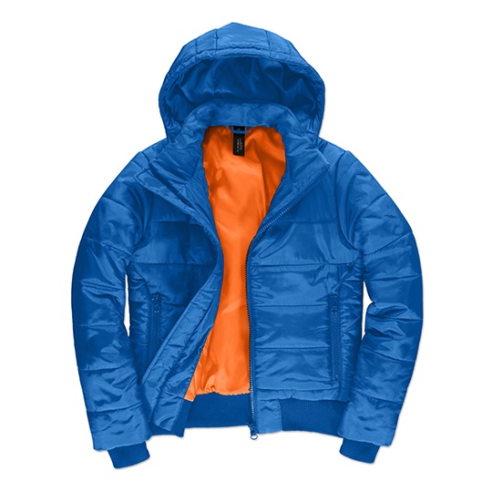 Damska Kurtka Puffer Bomber Wodoodporna Wiatroodporna BCJW941 - Royal Blue & Neon Orange