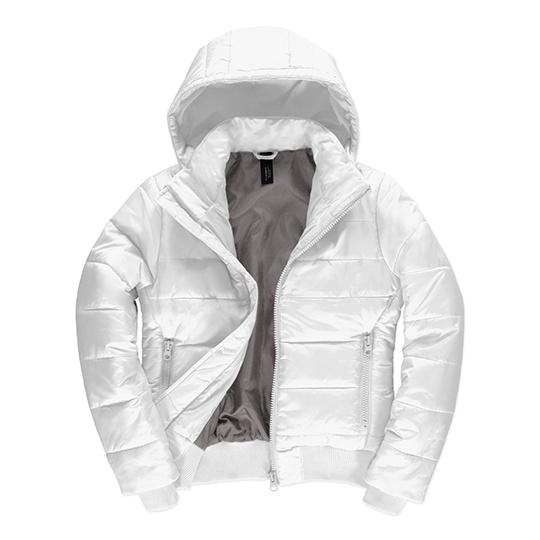 Damska Kurtka Puffer Bomber Wodoodporna Wiatroodporna BCJW941 - White & Warm Grey