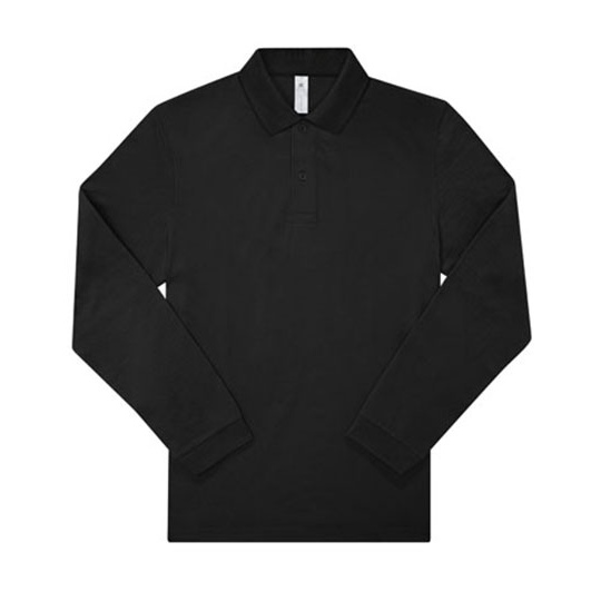 Koszulka Polo Męska Klasyczna Bawełniana Długi Rękaw BCPU425 - Black