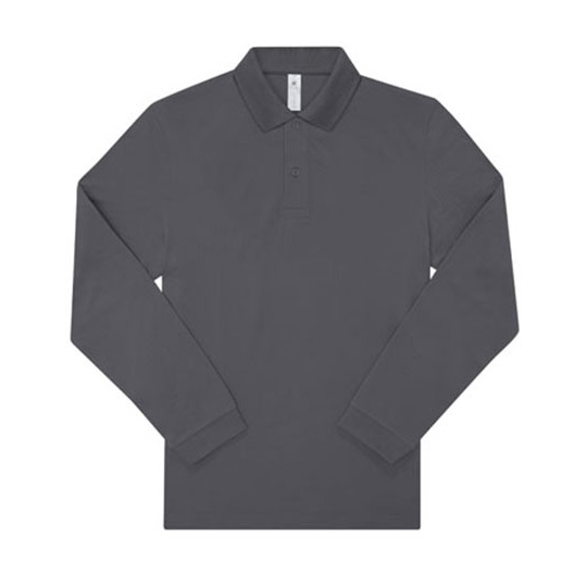 Koszulka Polo Męska Klasyczna Bawełniana Długi Rękaw BCPU425 - Dark Grey (Solid)