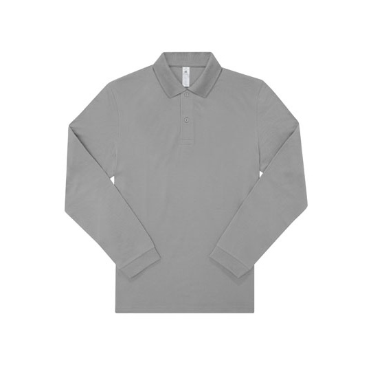 Koszulka Polo Meska Klasyczna Bawelniana Dlugi Rekaw BCPU425 - Sport Grey (Heather)