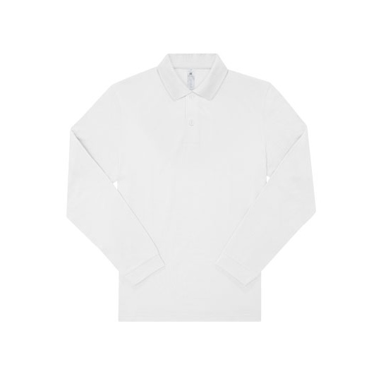 Koszulka Polo Meska Klasyczna Bawelniana Dlugi Rekaw BCPU425 - White