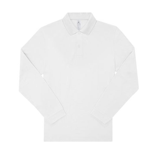 Koszulka Polo Męska Długi Rękaw Bawełniana Pika BCPU427 - White