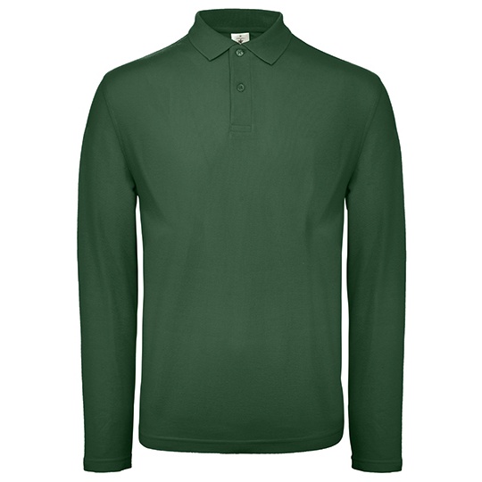 Koszulka Polo Męska Długi Rękaw Bawełniana Pika BCPUI12 - Bottle Green