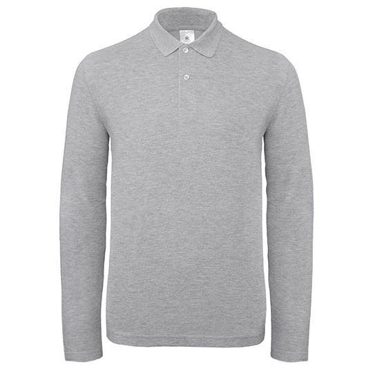 Koszulka Polo Męska Długi Rękaw Bawełniana Pika BCPUI12 - Heather Grey