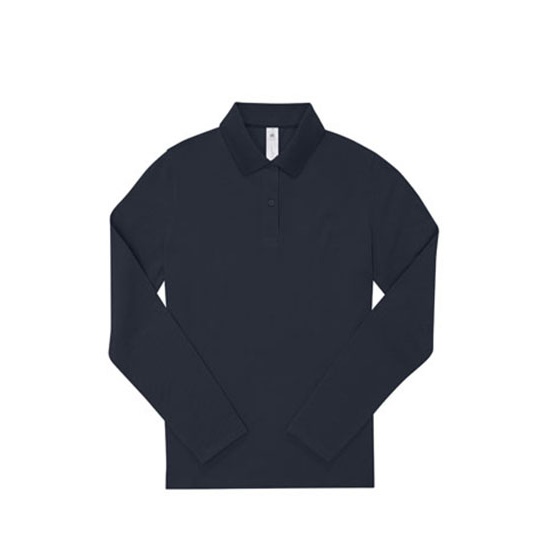 Koszulka Polo Damska Długi Rękaw Bawełniana Pika BCPW462 - Navy