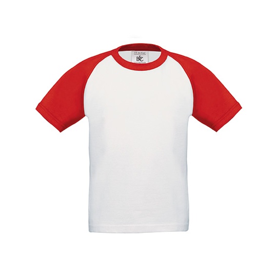 Koszulka Dziecięca Raglanowa Bawełniana BCTK350 - White & Red