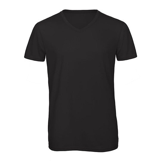 T-Shirt Meski Lekko Dopasowany Dekolt V Triblend Oddychajacy BCTM057 - Black