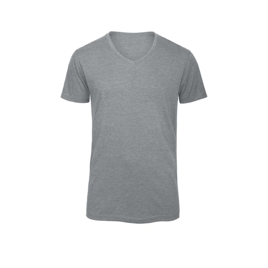 T-Shirt Meski Lekko Dopasowany Dekolt V Triblend Oddychajacy BCTM057 - Heather Light Grey