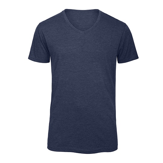 T-Shirt Meski Lekko Dopasowany Dekolt V Triblend Oddychajacy BCTM057 - Heather Navy