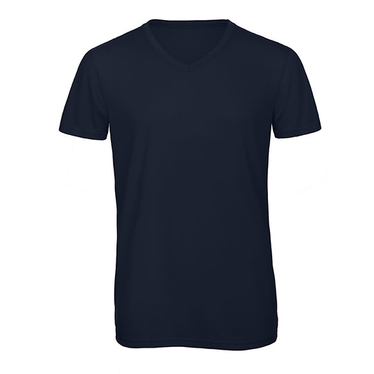 T-Shirt Meski Lekko Dopasowany Dekolt V Triblend Oddychajacy BCTM057 - Navy