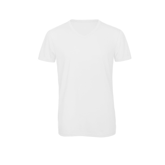 T-Shirt Meski Lekko Dopasowany Dekolt V Triblend Oddychajacy BCTM057 - White