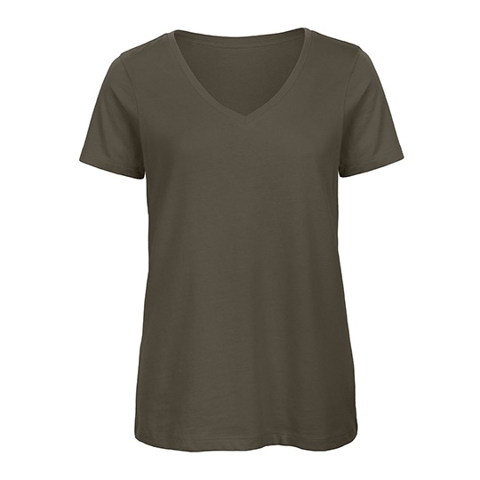 T-shirt damski V-neck klasyczny BCTW045 - Khaki