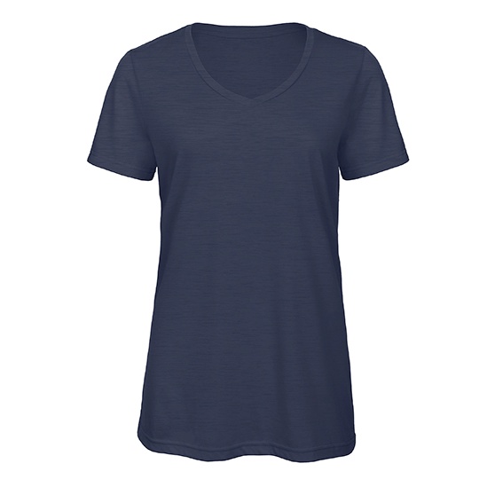 Damski T-Shirt Triblend z Dekoltem V BCTW058 - Heather Navy