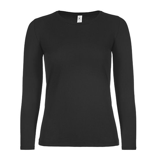 Damski T-shirt Dlugi Rekaw Klasyczny Bawelna Ring Spun Dekatyzowany BCTW06T - Black