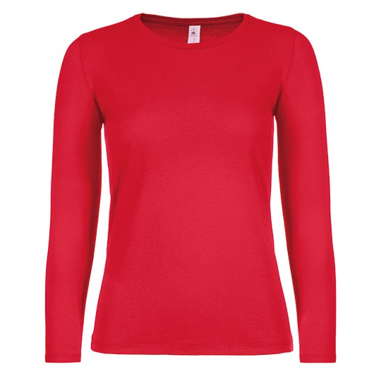 Damski T-shirt Dlugi Rekaw Klasyczny Bawelna Ring Spun Dekatyzowany BCTW06T - Red