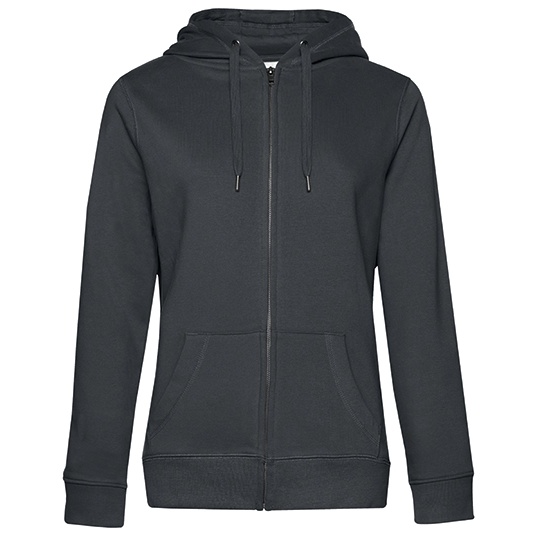 Bluza Damska Z Kapturem Z Zamkiem Wstepnie Prana Bawelniana BCWW03Q - Asphalt