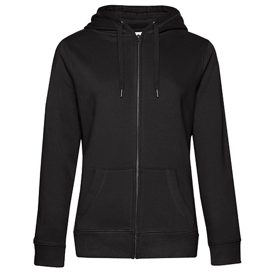 Bluza Damska Z Kapturem Z Zamkiem Wstepnie Prana Bawelniana BCWW03Q - Black Pure