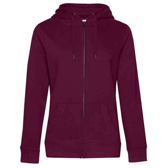 Bluza Damska Z Kapturem Z Zamkiem Wstepnie Prana Bawelniana BCWW03Q - Dark Cherry