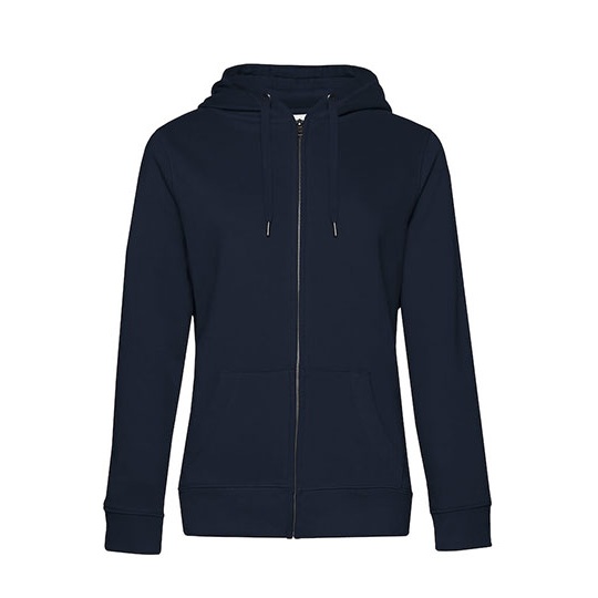 Bluza Damska Z Kapturem Z Zamkiem Wstepnie Prana Bawelniana BCWW03Q - Navy