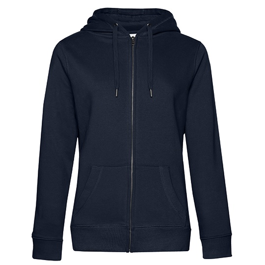Bluza Damska Z Kapturem Z Zamkiem Wstepnie Prana Bawelniana BCWW03Q - Navy Blue