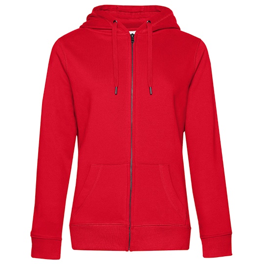 Bluza Damska Z Kapturem Z Zamkiem Wstepnie Prana Bawelniana BCWW03Q - Red