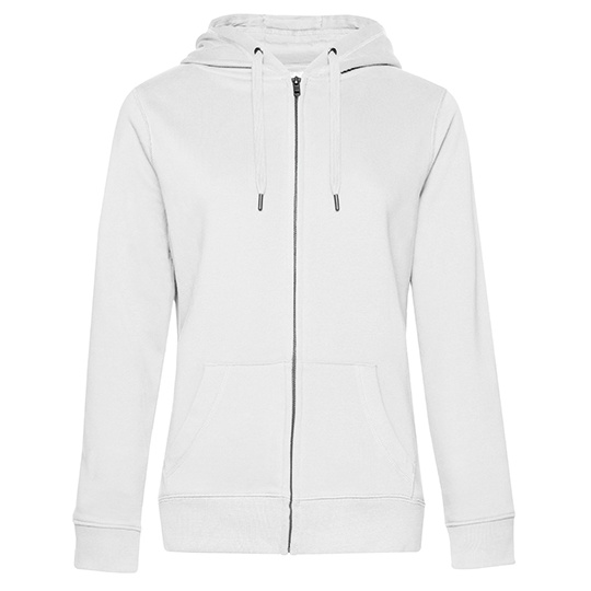 Bluza Damska Z Kapturem Z Zamkiem Wstepnie Prana Bawelniana BCWW03Q - White