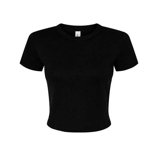 T-shirt Damski Crop Slim Prazkowany Bawelna BL1010 - Solid Black Blend