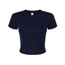 T-shirt Damski Crop Slim Prazkowany Bawełna BL1010 - Solid Navy Blend
