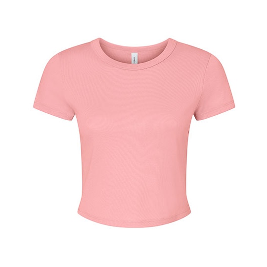 T-shirt Damski Crop Slim Prazkowany Bawelna BL1010 - Solid Pink Blend